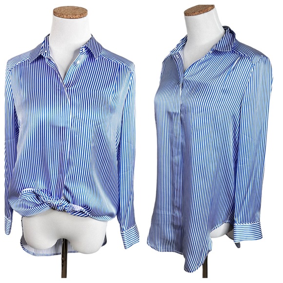 AYR Tops - AYR Striped Silk Button Down Shirt Blue White Extra Small Blouse